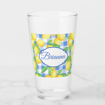 Lemons & Blue Gingham Personlig Glass