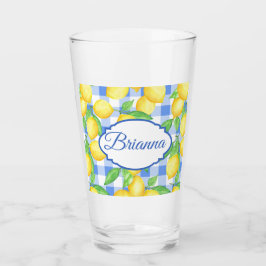 Lemons & Blue Gingham Personlig Glass Glaskopp