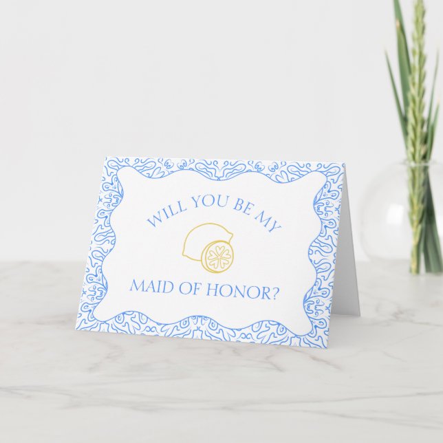 Lemons Blue Tiles Italienska Maid of honor Frieri Kort (Framsida)