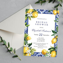 Lemons Blue White Mediterranean Tile Bridal Shower
