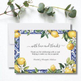 Lemons Blue White Tile Mediterranean Wedding Tack Kort