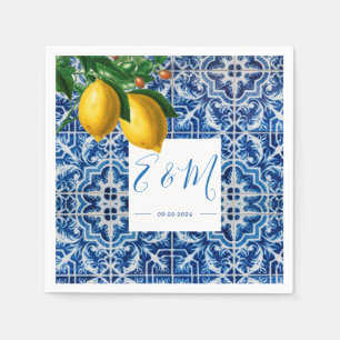 Lemons Blue White Tile, sommarmonogram Pappersservett