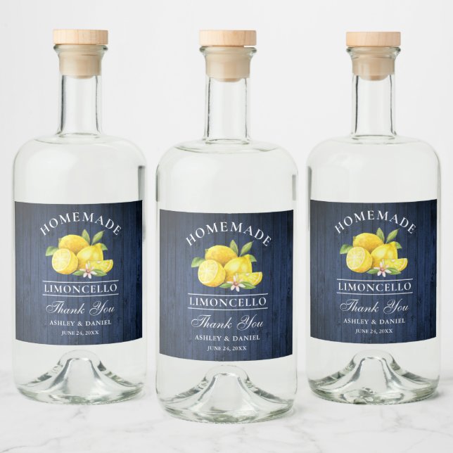 Lemons Blue Wood tack Limoncello Flaska etiketter (Flaskor)