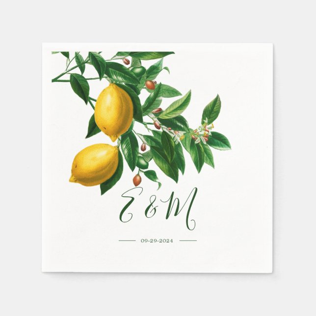 Lemons botaniska Grönten White Summer Monogram Pappersservett (Framsidan)