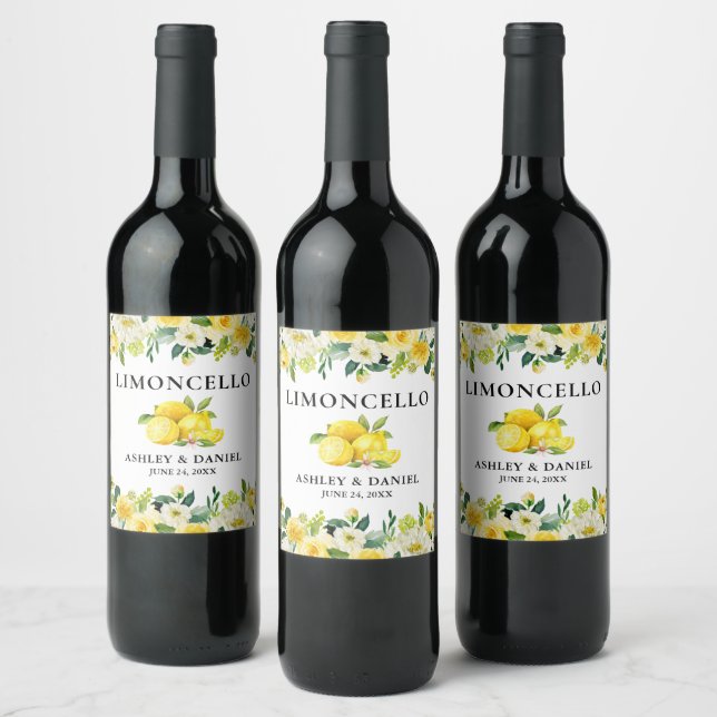 Lemons Floral Limoncello Wedding Bottle Label Vinflaska Etikett (Flaskor)