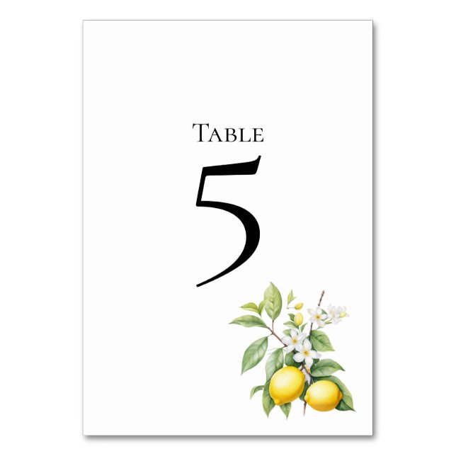 Lemons floral Table Number Card Bordsnummer (Framsidan)