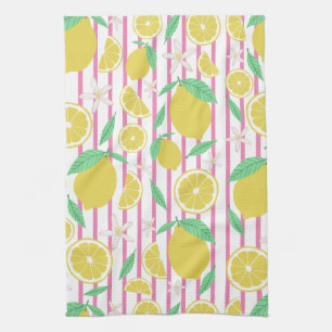 Lemons Flowers Lemonade Stripe Mönster Kökshandduk