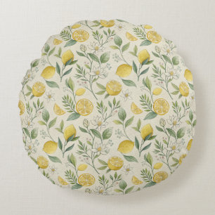 Lemons & Flowers Mönster accentfyllning Rund Kudde
