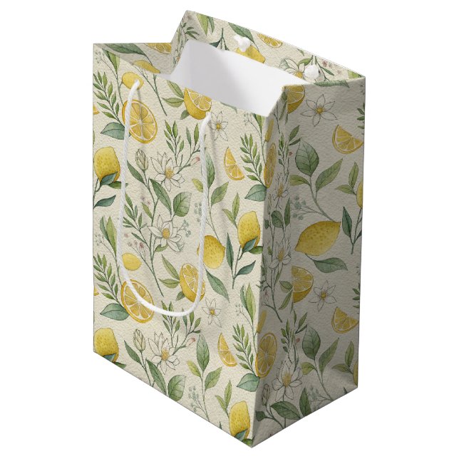 Lemons & Flowers Mönster Gift Bag (Framsidan Vinklad)