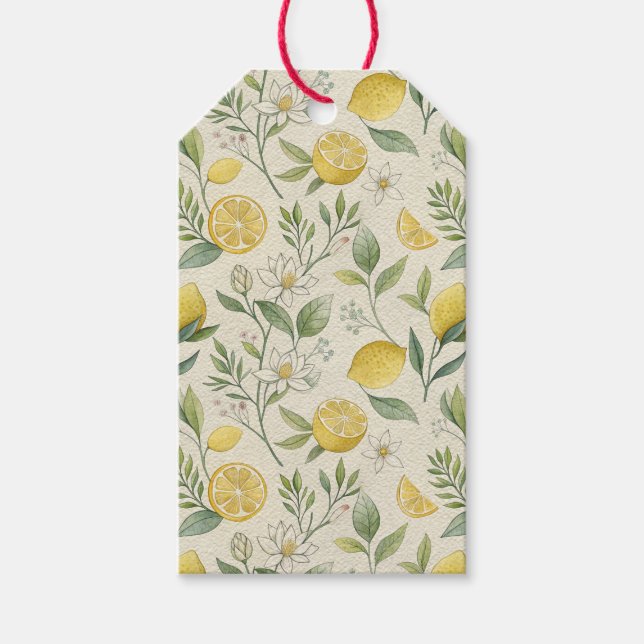 Lemons & Flowers Mönster Gift-Märkre Presentetikett (Framsidan)