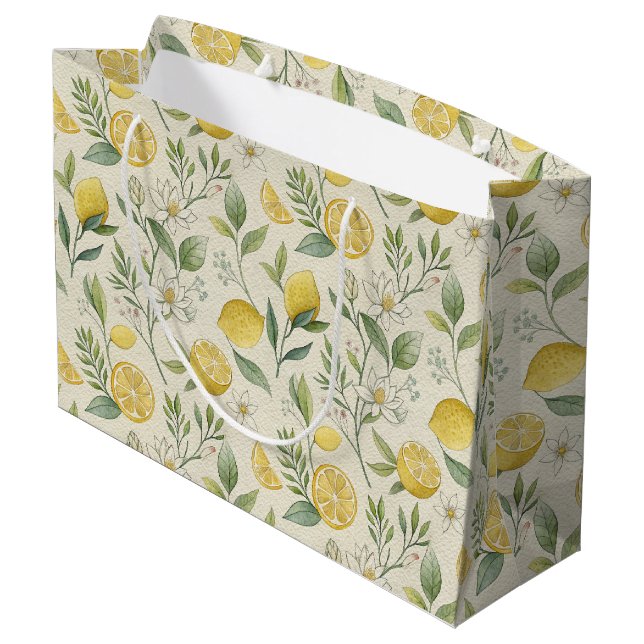 Lemons & Flowers Mönster Large Gift Bag (Baksidan Vinklad)