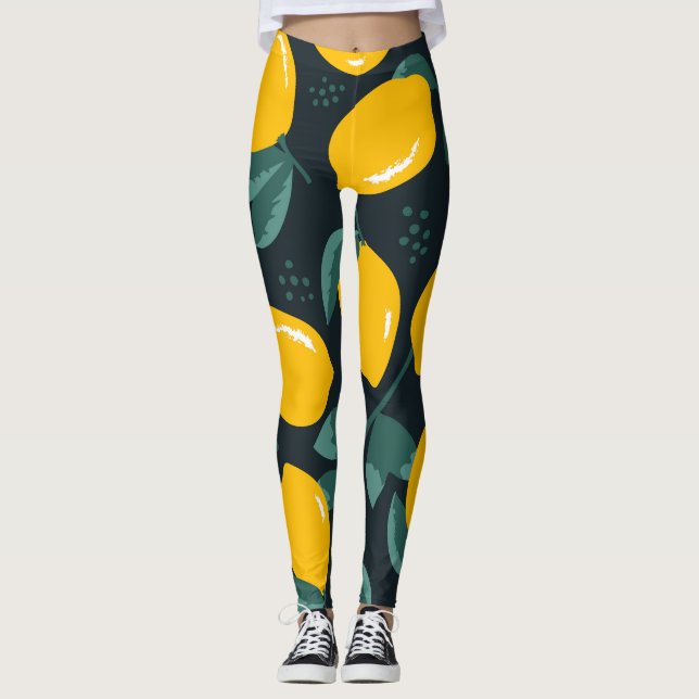 Lemons Flowers, Vintage Summer Struktur. Leggings (Framsida)