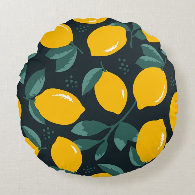 Lemons Flowers, Vintage Summer Struktur. Rund Kudde (Framsidan)