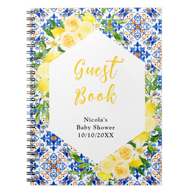 Lemons Foliage Baby Shower Mediterranea Guest Book Anteckningsbok (Framsidan)