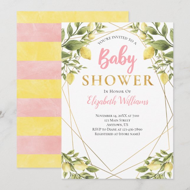 Lemons Geometric Ram Rosa Baby Shower Inbjudningar (Fram/baksida)