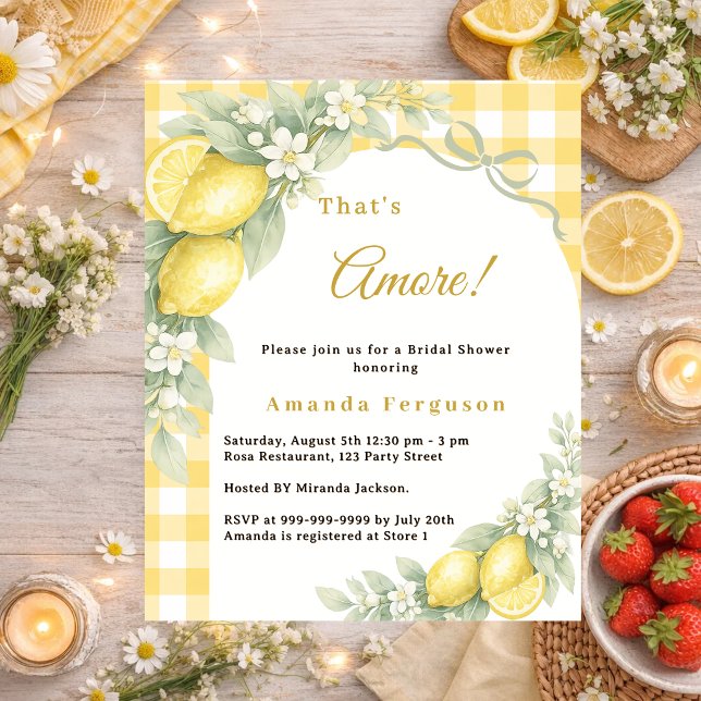 Lemons gingham italian Bridal Shower invitation (Skapare uppladdad)