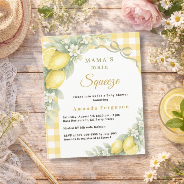 Lemons gingham squeeze bow Baby Shower invitation (Skapare uppladdad)