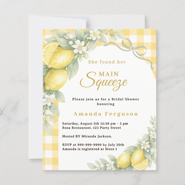 Lemons gingham squeeze Bridal Shower invitation (Framsida)