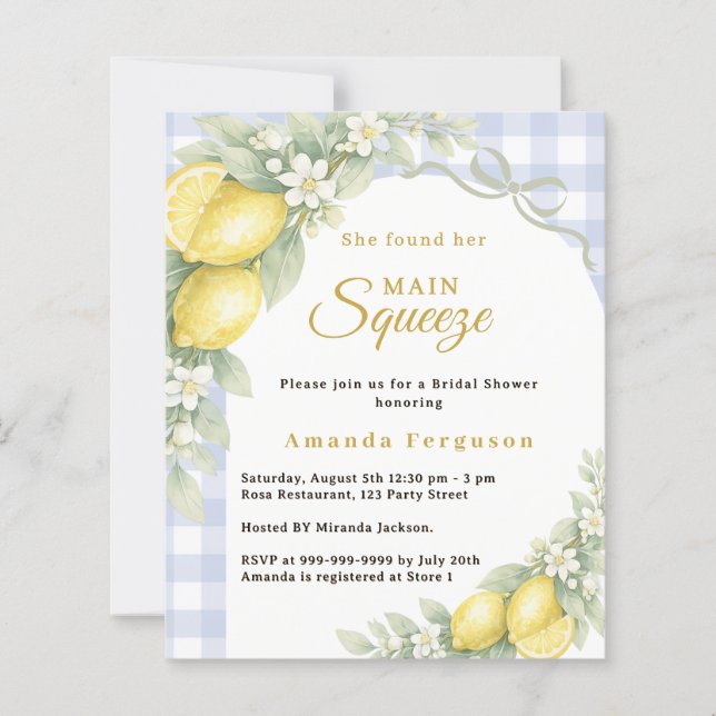 Lemons gingham squeeze Bridal Shower invitation (Framsida)