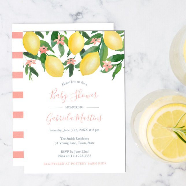 Lemons Girl Baby Shower, Citrus Gult Soft Rosa Inbjudningar (Skapare uppladdad)
