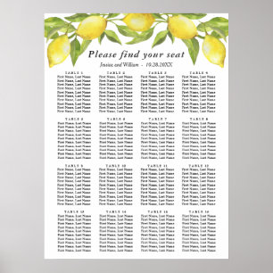 Lemons & Greenery 16 Bord Bröllop, SEATING CHART Poster
