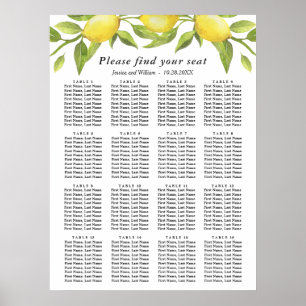 Lemons & Greenery 16 Bord Bröllop, SEATING CHART Poster