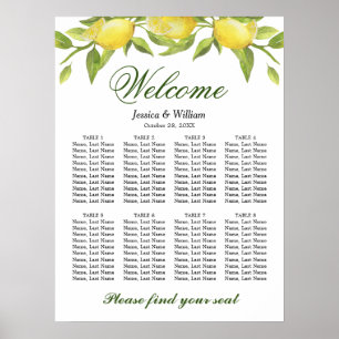 Lemons & Greenery 8 Bord Bröllop SEATCHART Poster