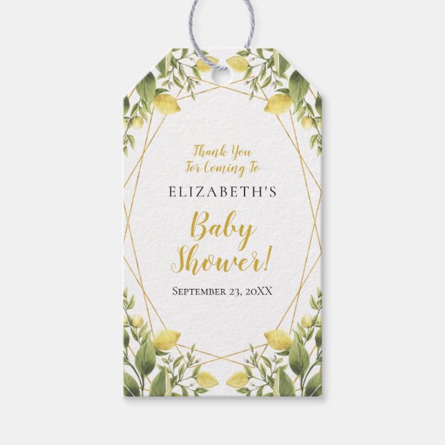 Lemons Greenery Baby Shower Presentetikett (Framsidan)