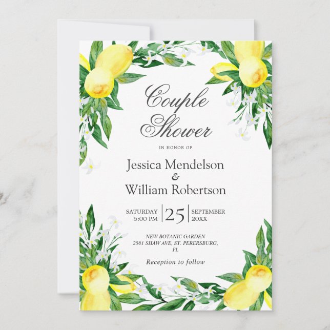 Lemons Greenery Blommar, par Shower Inbjudningar (Framsida)