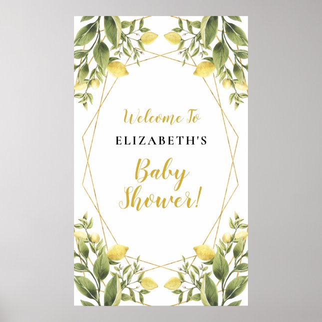 Lemons Greenery Geometric Ram Baby Shower-skylt Poster (Framsidan)