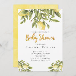 Lemons Greenery Watercolor Baby Shower Inbjudningar