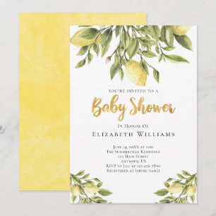 Lemons Greenery Watercolor Baby Shower Inbjudningar