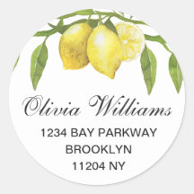 Lemons Greenery Watercolor Return-adressetikett