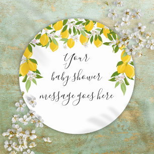 Lemons Grönska Blommig Baby Shower Favor Runt Klistermärke