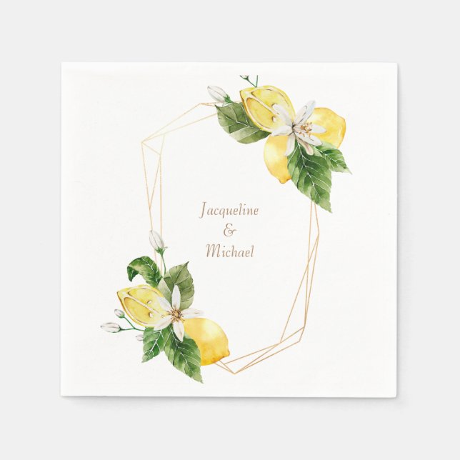 Lemons Guld Ram Cocktail Napkins Pappersservett (Framsidan)