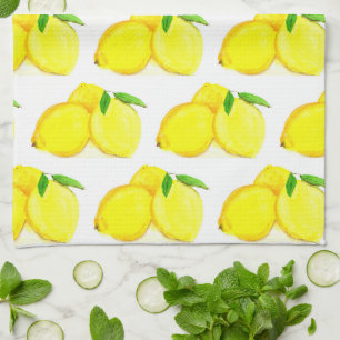 Lemons Gult Fruit Mönster Watercolor, sommar Kökshandduk
