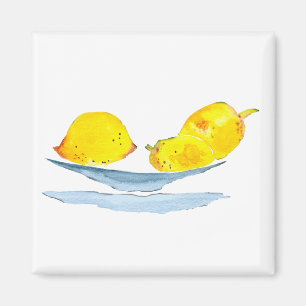 Lemons gult frukt, vattenfärg magnet