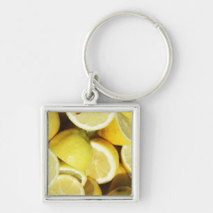 Lemons Gult Fyrkantig Silverfärgad Nyckelring