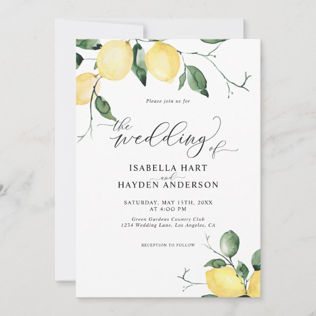 Lemons Gult Summer Fruit Garden Wedding Inbjudningar (Framsida)