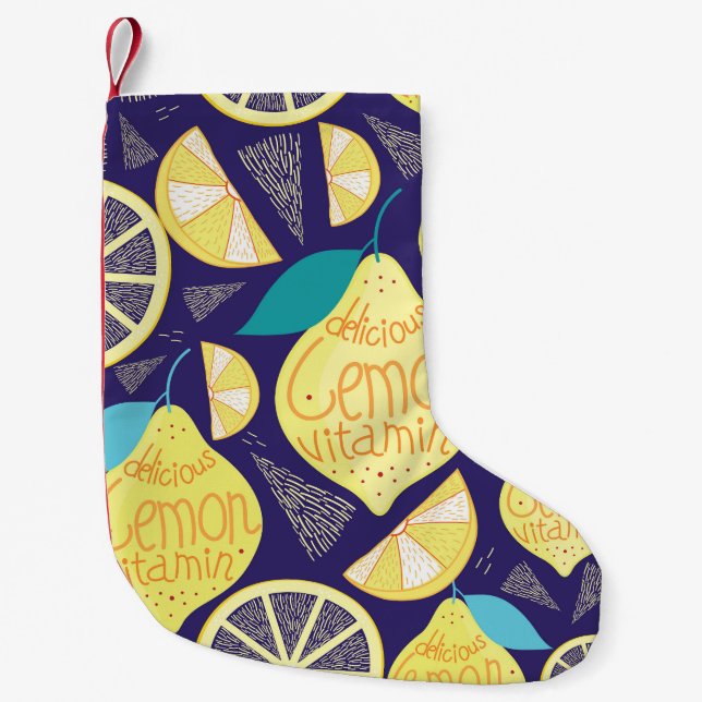 Lemons-handskar: Mörk blått Bright Mönster Liten Julstrumpa (Framsidan)