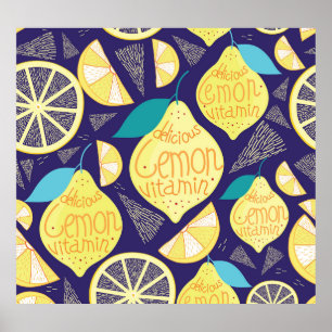Lemons-handskar: Mörk blått Bright Mönster Poster