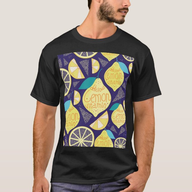 Lemons-handskar: Mörk blått Bright Mönster T Shirt (Framsida)