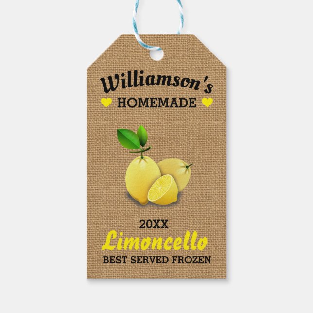 Lemons Homemade Limoncello Rustic Burlap Presentetikett (Framsidan)