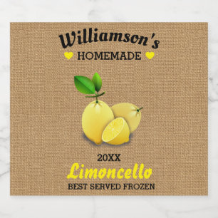 Lemons Homemade Limoncello Rustic Burlap Spritflaskor Etikett