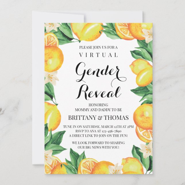 Lemons Köns Avslöjande Inbjudan Anpassad Text (Framsida)