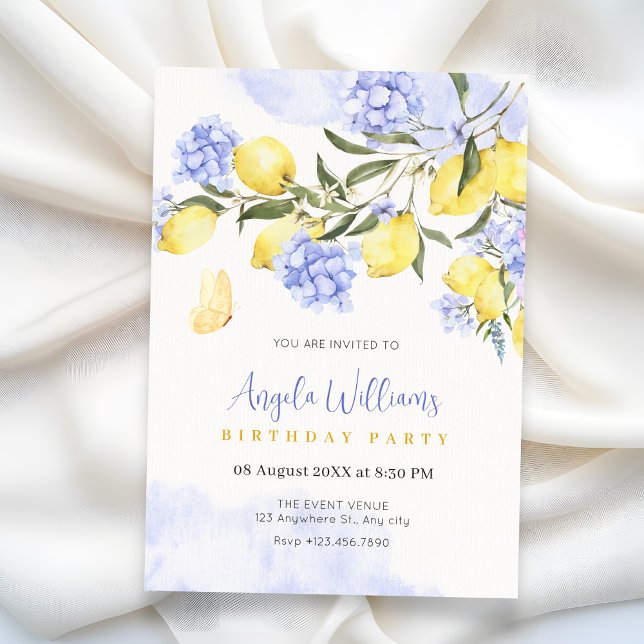 Lemons lila blommigt födelsedag inbjudningar (Skapare uppladdad)
