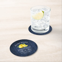 Lemons Limoncello Bröllop Blue Faux Wood Underlägg Papper Rund