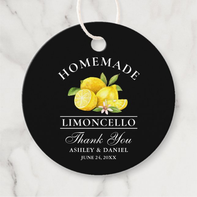 Lemons Limoncello Tack Black Round Gåvor Etiketter (Framsida)