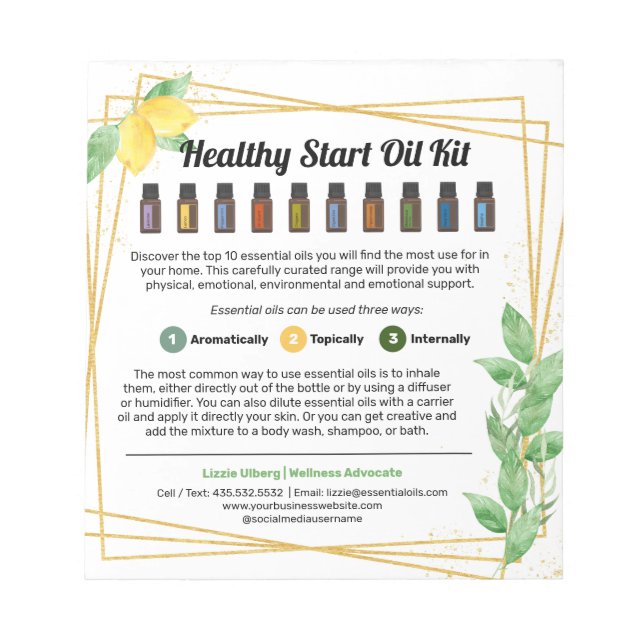Lemons & Löv Essential Oil Kit Handout Anteckningsblock (Framsida)