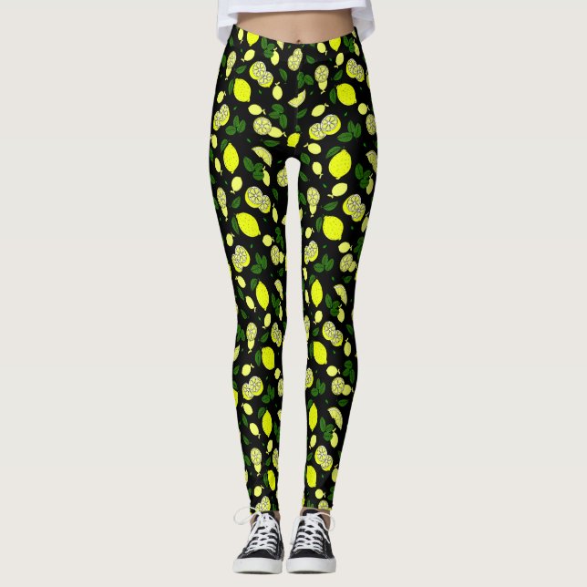 Lemons Löv Modern Sommar Mönster Leggings (Framsida)